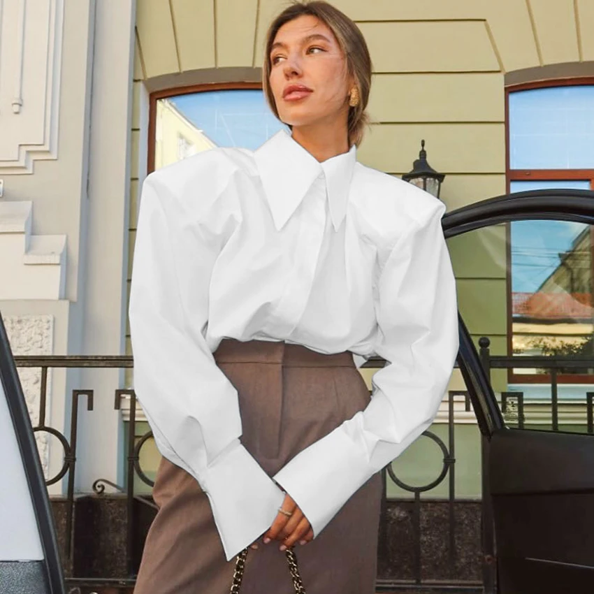 White Puff Sleeve Work Shirt