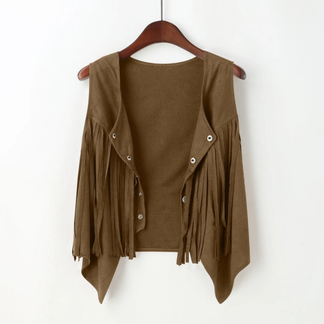 Suede-Feel Vest with Fringe and Studs