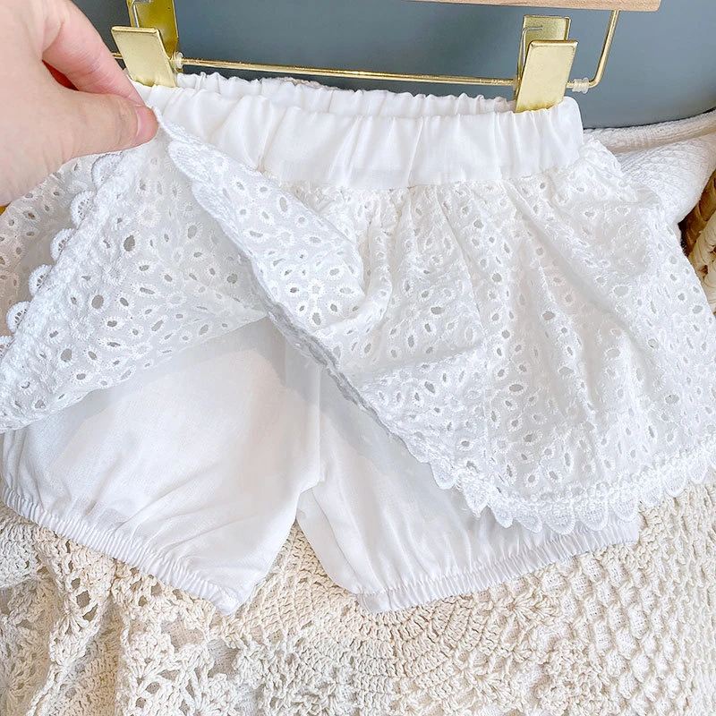 Girls' White Openwork Lace Summer Set