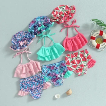 Girls' Sleeveless Halter Neck Swimsuit
