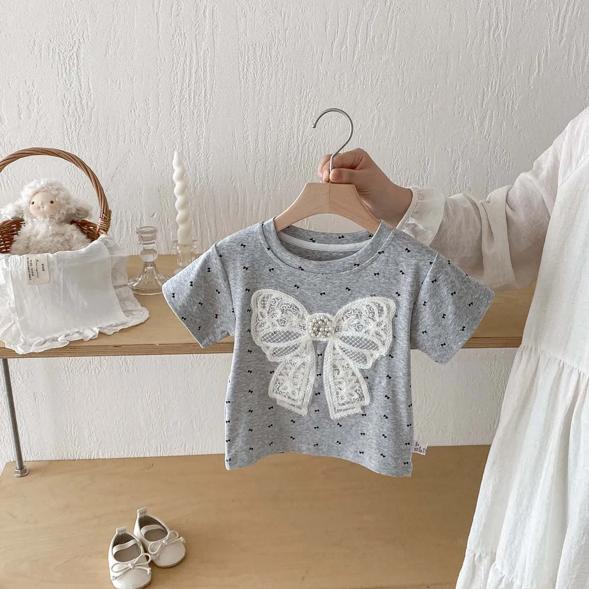 Girls' Pearl Short Sleeve Summer Top with Bow
