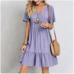 V-Neck Dress with Ruffled Hem — Image 3
