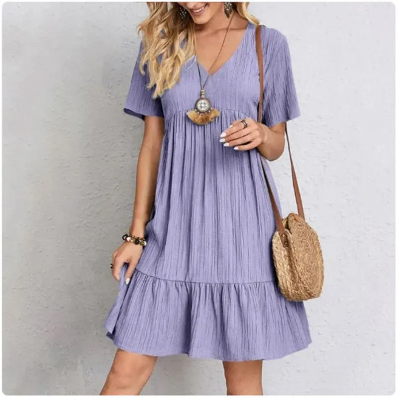 V-Neck Dress with Ruffled Hem