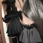 Short Off-Shoulder Dress with Lace Details and Bow — Image 2