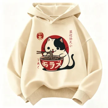 Kids' Cat and Ramen Print Hoodie