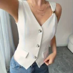 Women's White Vest with Sequin Details and Front Buttons — Image 5