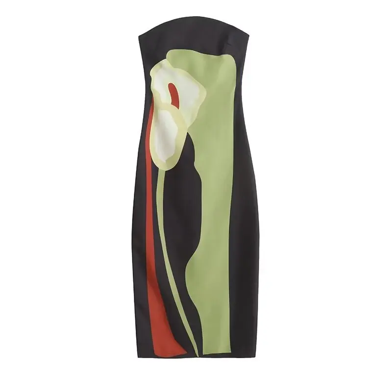 Long Strapless Dress with Elegant Print