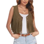 Suede-Feel Vest with Fringe and Studs — Image 4