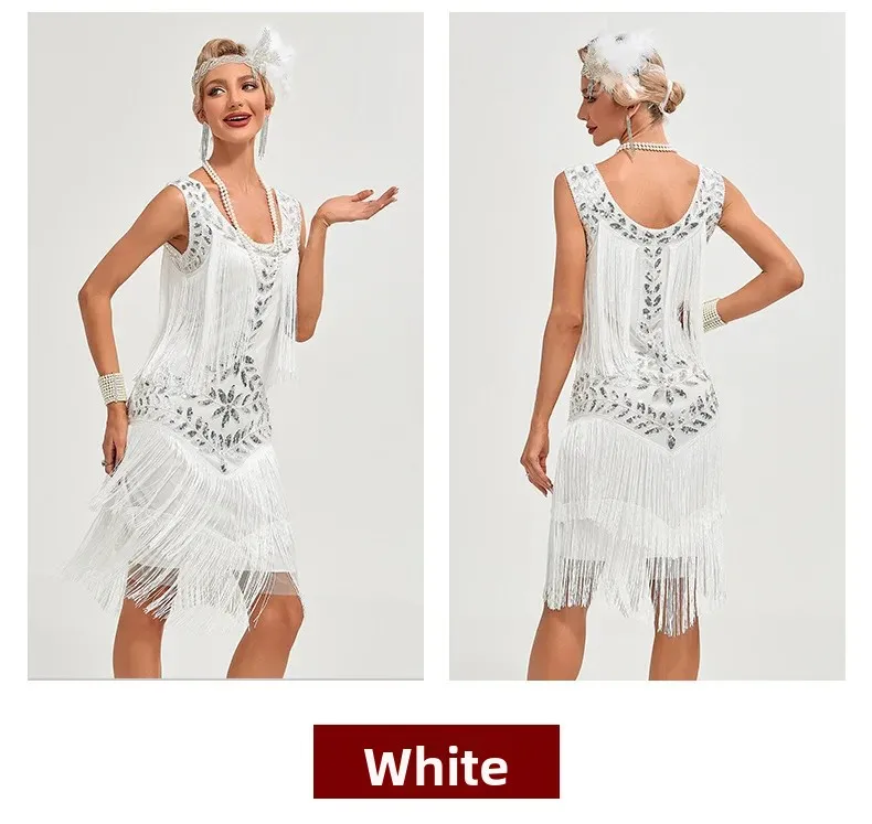 Beaded Sequin Evening Dress with Classic Round Neck