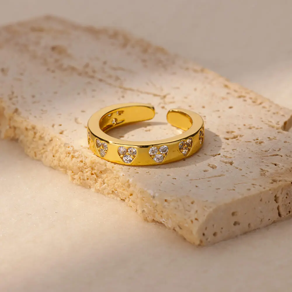 Geometric Heart Ring with Zircon