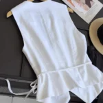 Lightweight Linen-Blend V-Neck Open-Front Vest — Image 4