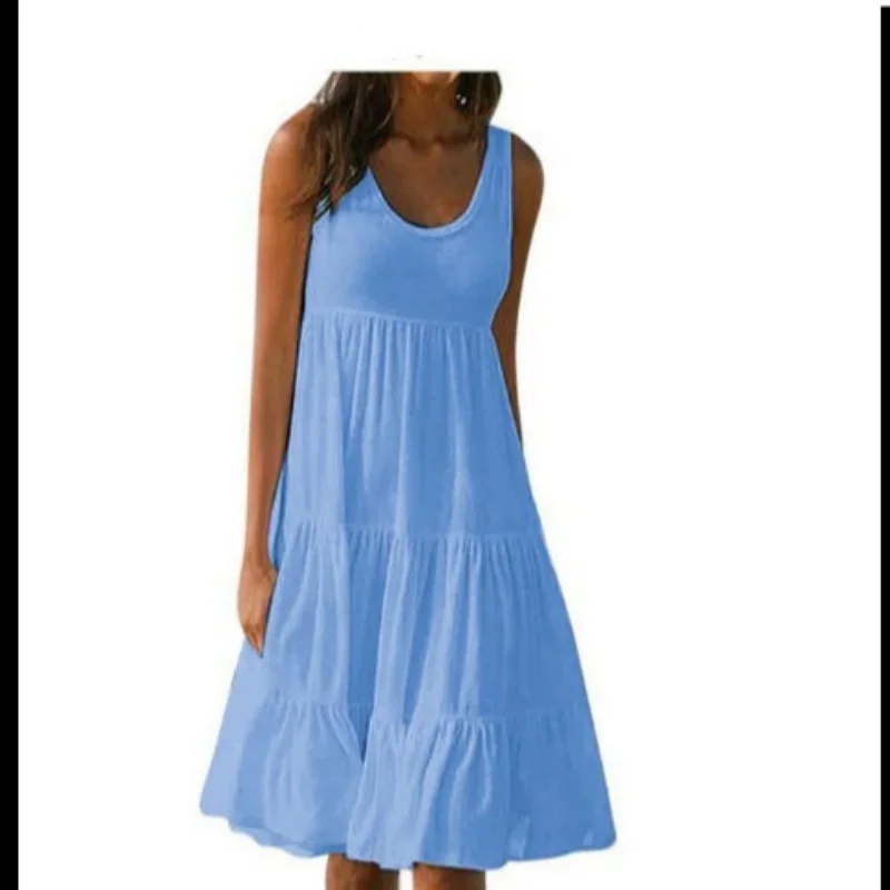 Short Boho Dress with Ruffles and Round Neck