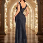 V-Neck Evening Dress with Beaded Shoulder Chains — Image 6