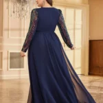 Long Sleeve V-Neck Loose Chiffon Evening Dress — Image 2