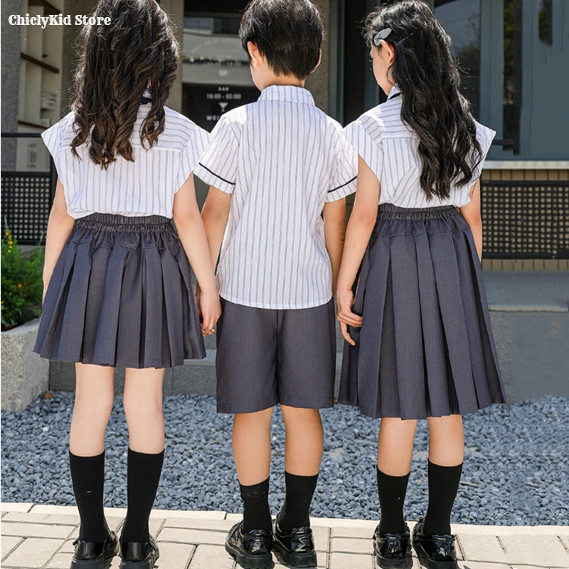Preppy Striped Set with Blouse and Skirt