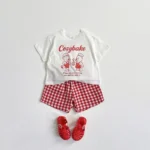Kids' T-Shirt and Plaid Shorts Set with Teddy Bear Print — Image 3