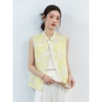 Sleeveless Summer Vest with Floral Embroidery and Front Buttons — Image 3