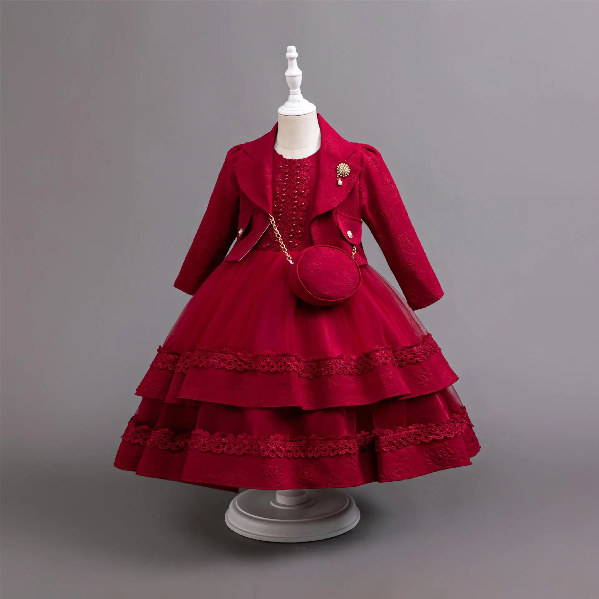Girls' Green Dress with Coat and Bag