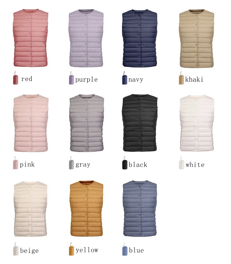 Lightweight Sleeveless Down Vest with Full Opening and Pockets