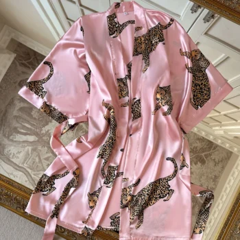 Leopard Print Satin V-Neck Nightgown