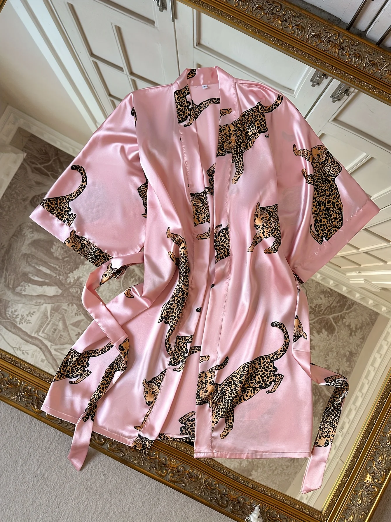 Leopard Print Satin V-Neck Nightgown