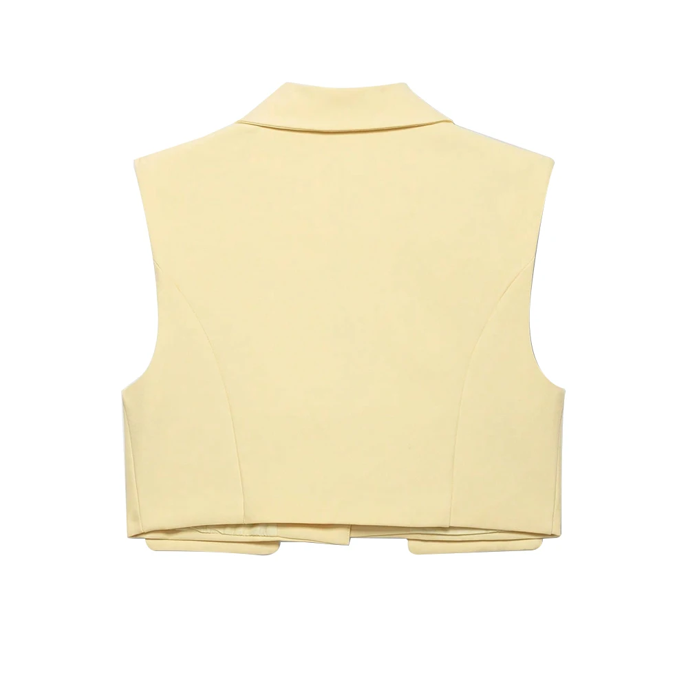 Cropped Sleeveless One-Button Vest with Turn-Down Collar