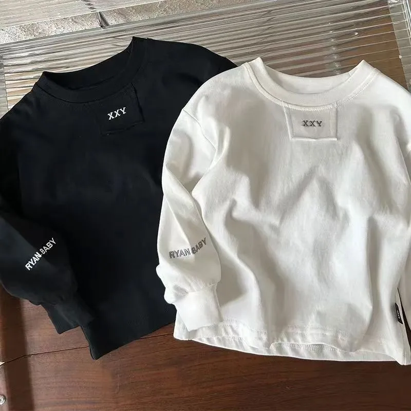 Kids' Solid Sweatshirt with Letter Embroidery