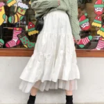 Tulle Mesh Midi Skirt with Elastic Waist — Image 2