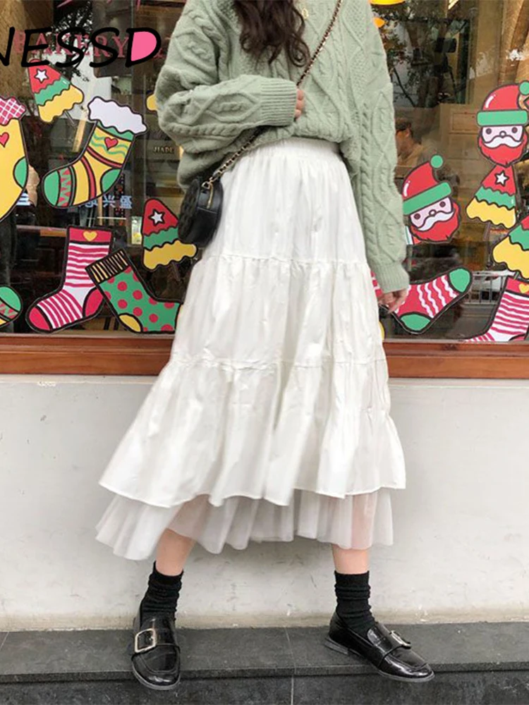 Tulle Mesh Midi Skirt with Elastic Waist