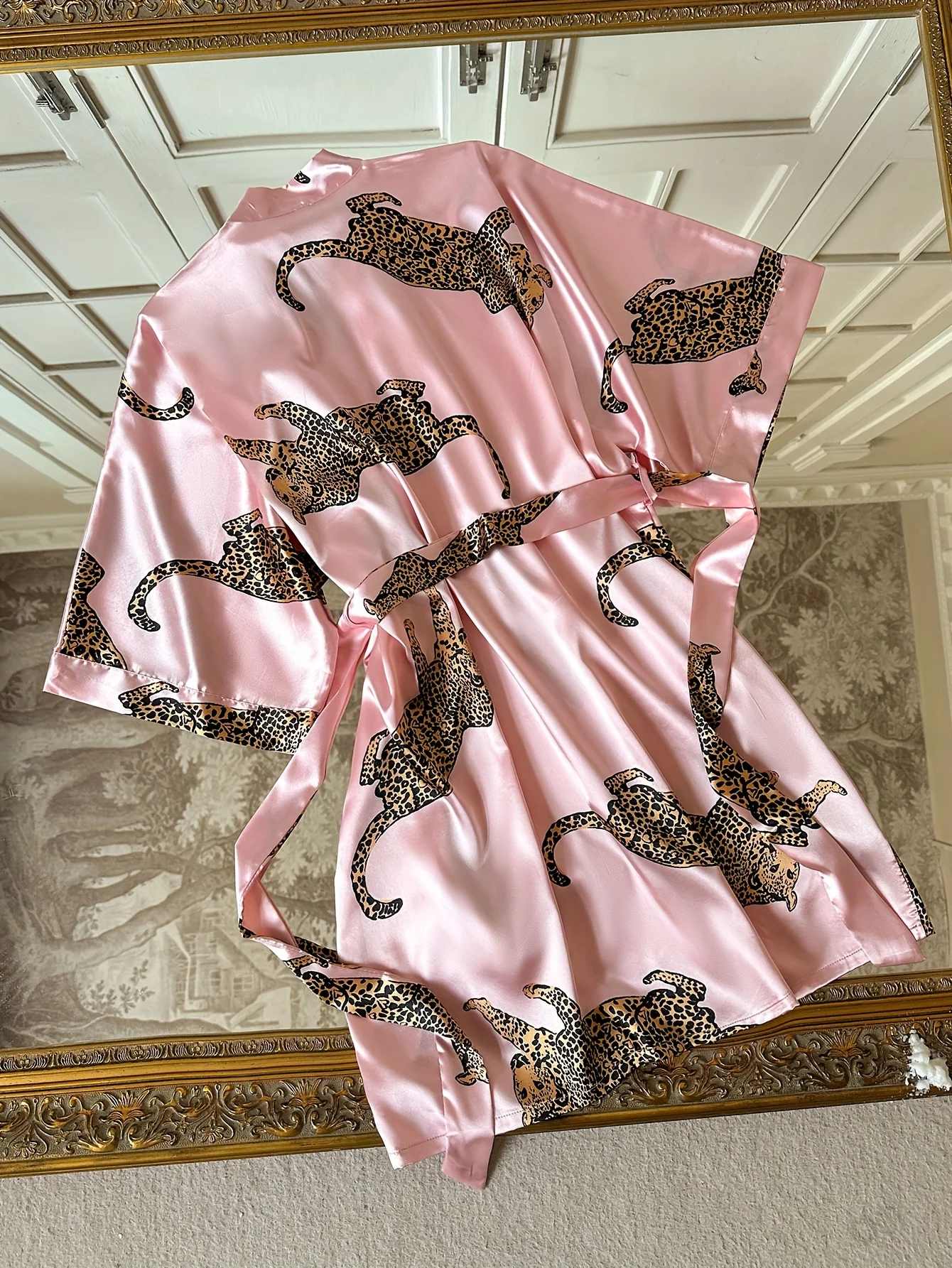 Leopard Print Satin V-Neck Nightgown