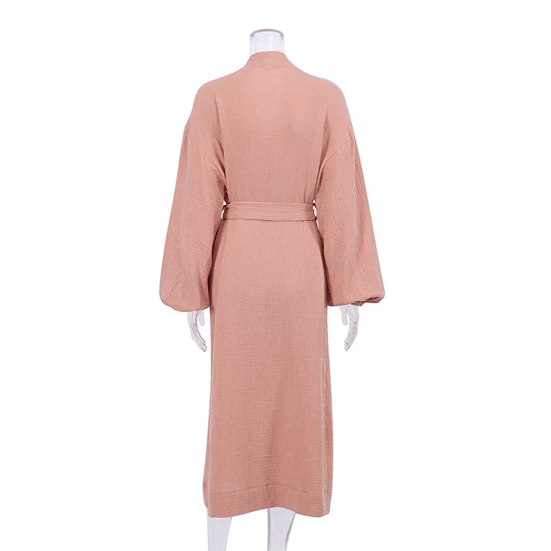 Lightweight Cotton Gauze Long Sleeve Mid-Calf Robe