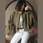 Suede Bomber Jacket with Collar and Zipper — Image 4
