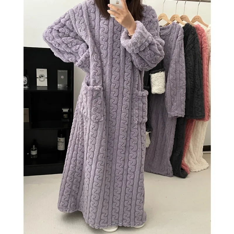 Warm Flannel Knee-Length House Robe Set