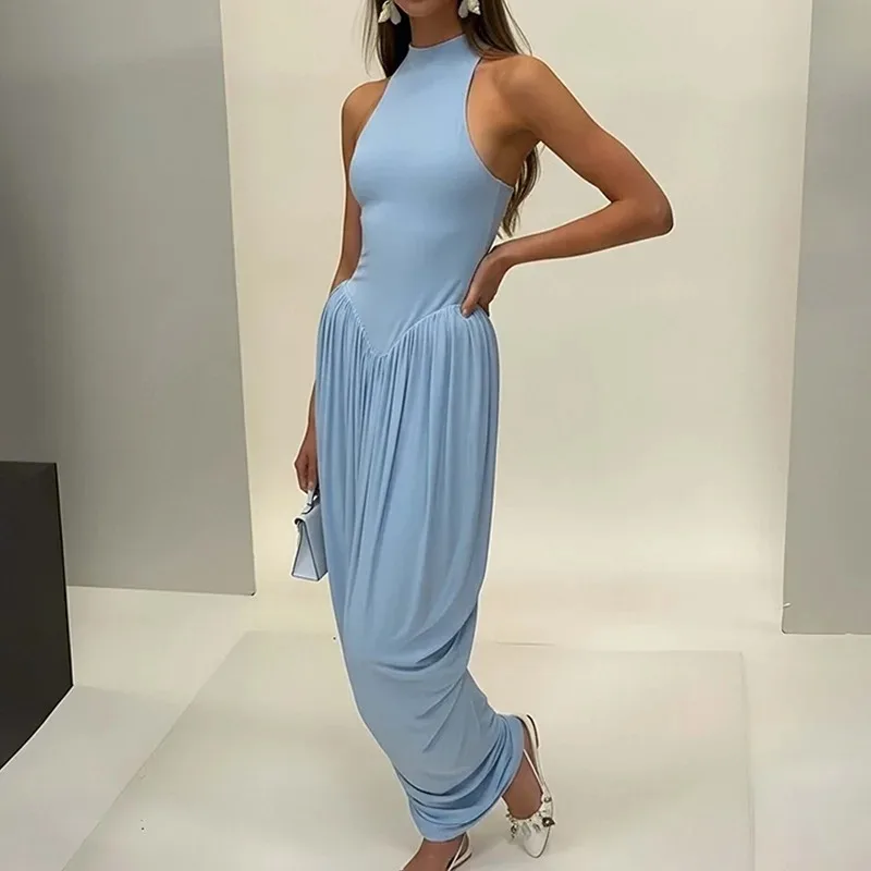 Elegant Sleeveless Round Neck Maxi Dress