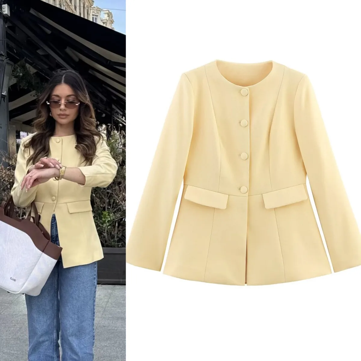 Retro Round Neck Blazer