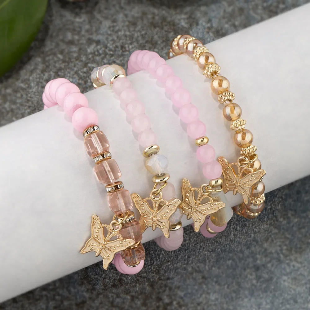 4-Piece Butterfly Beaded Bracelet Set