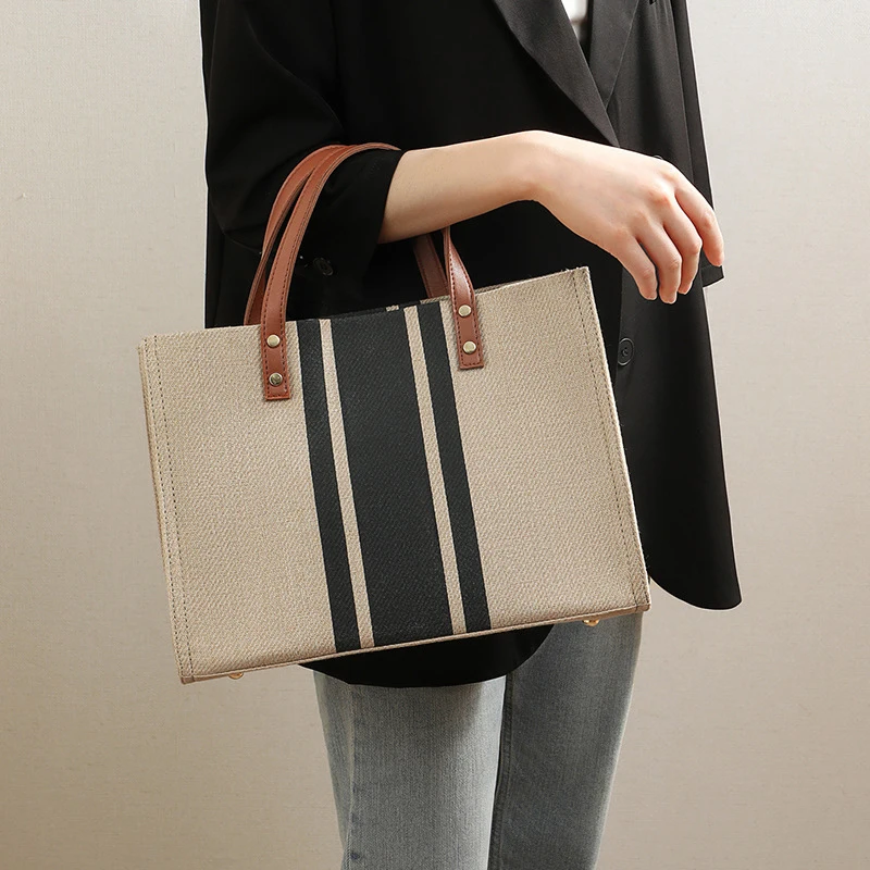 Large-Capacity Striped Canvas Tote Bag — Image 15
