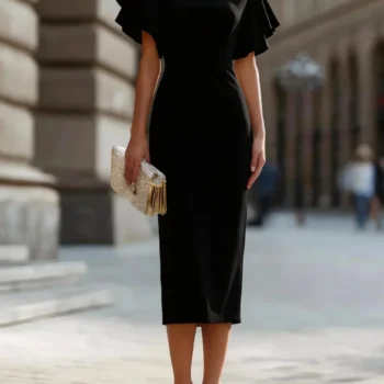 Elegant Slim-Fit Ruffled Midi Dress