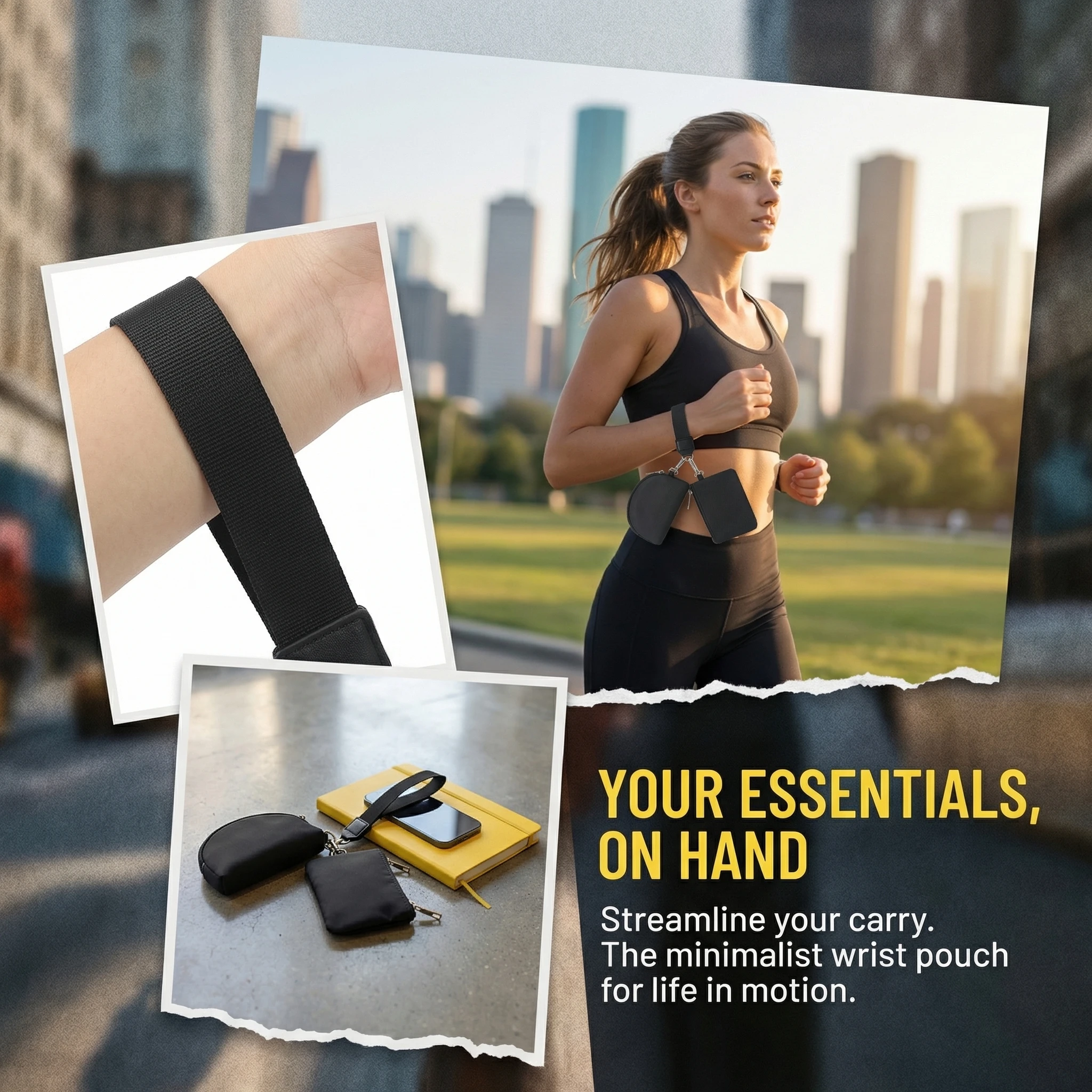 Wallet with Wrist Loop, Two Pockets and Zipper