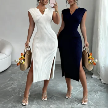 Casual Slim-Fit Sleeveless V-Neck Maxi Sundress