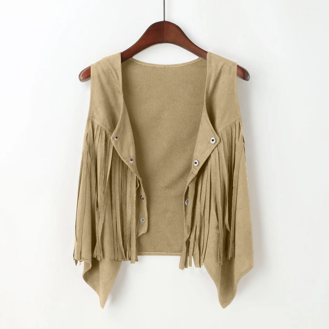 Suede-Feel Vest with Fringe and Studs