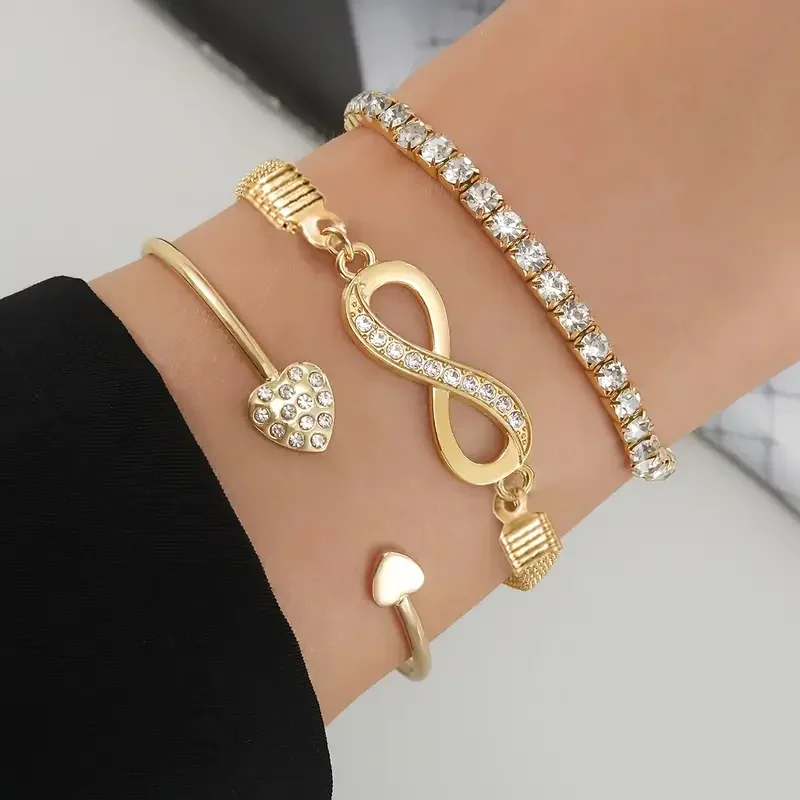 3-Piece Crystal Heart Bracelet Set