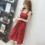 Sleeveless Polka Dot A-Line Dress — Image 3