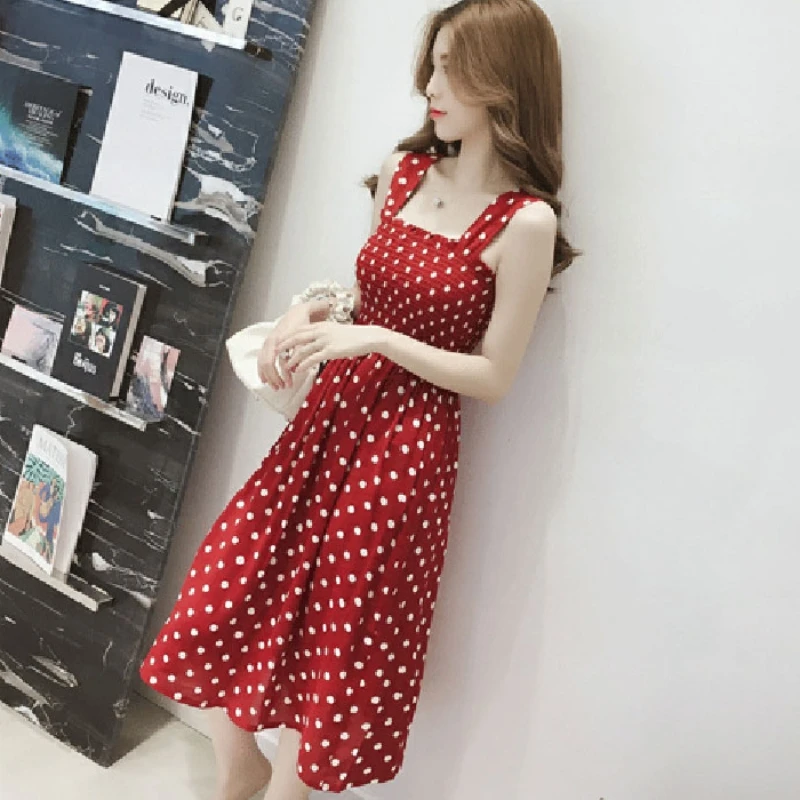 Sleeveless Polka Dot A-Line Dress