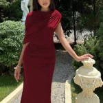 فستان سهرة سادة بأكمام قصيرة — صورة 4