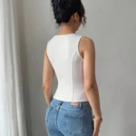 Women's White Vest with Sequin Details and Front Buttons — Image 2