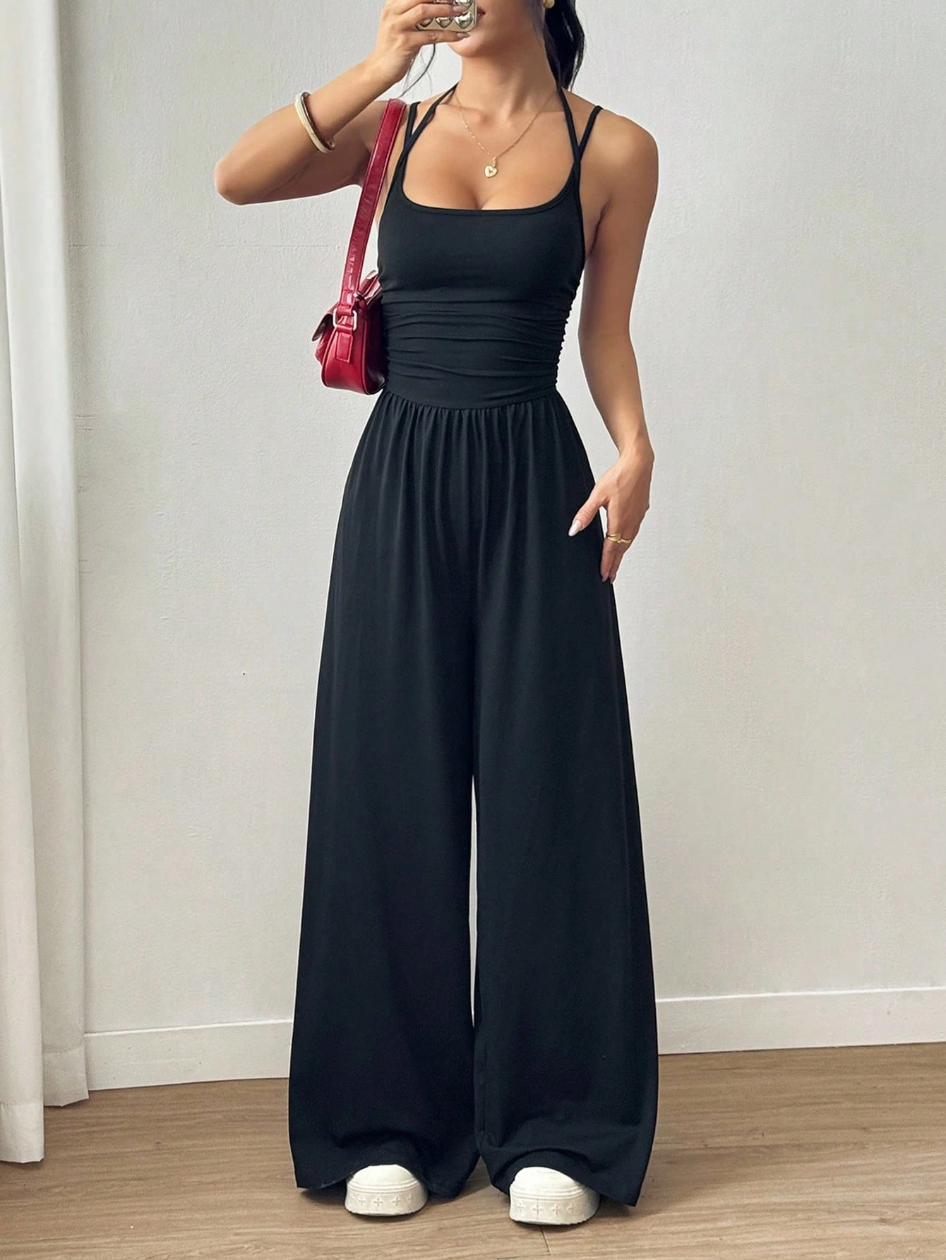 Women's Loose Pleated Jumpsuit with Elastic Waist