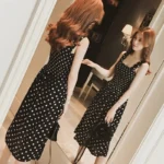 Sleeveless Polka Dot A-Line Dress — Image 5