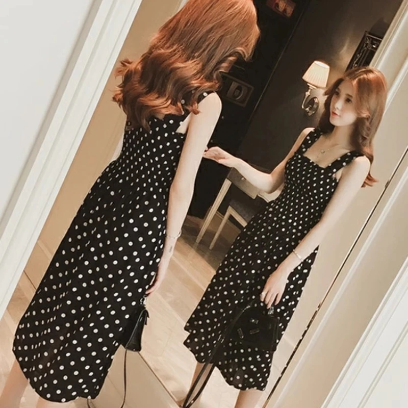 Sleeveless Polka Dot A-Line Dress