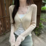 Lace Crop Top with Single Button